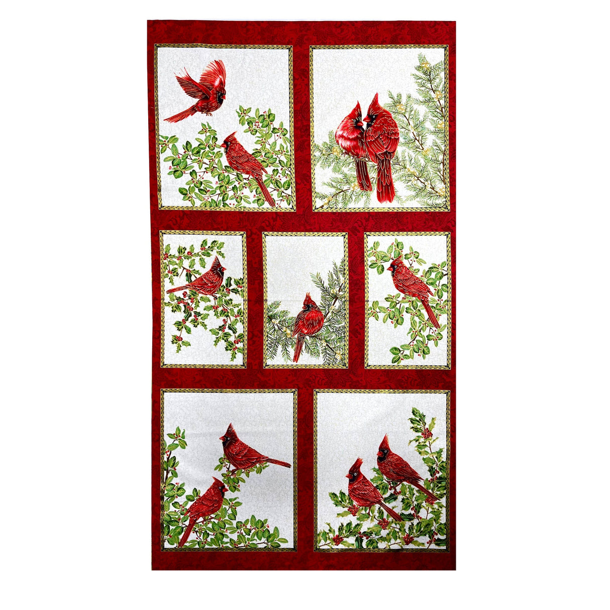 A Festive Season Fabric Panel - Red Cardinals by Benartex BT-2640.07
