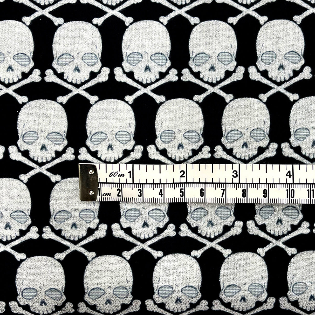 Skulls metallic fabric Black Silver metallic Halloween Cotton Quilting fabric Gothic Glam Fabric Benartex BT-CM4937G-12
