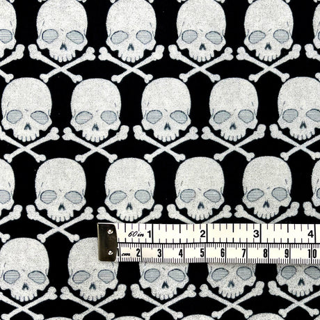 Skulls metallic fabric Black Silver metallic Halloween Cotton Quilting fabric Gothic Glam Fabric Benartex BT-CM4937G-12