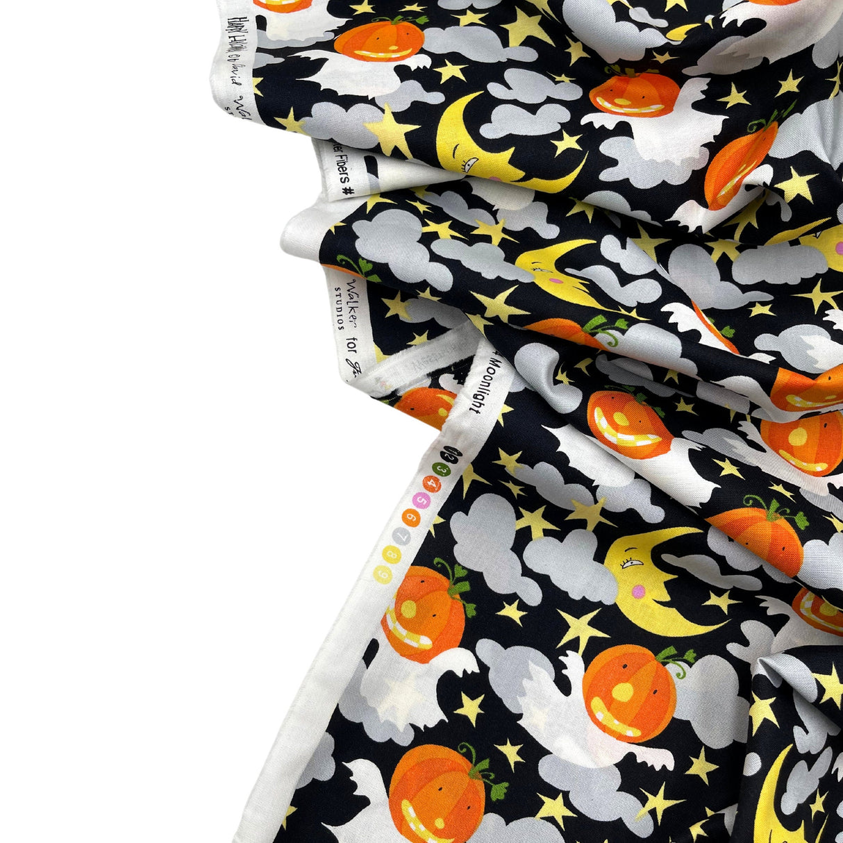 Happy Halloween Pumpkin fabric Moon Stars Ghosts Orange David Walker Fabric Cotton Quilting fabric FSDW104.0GHOU