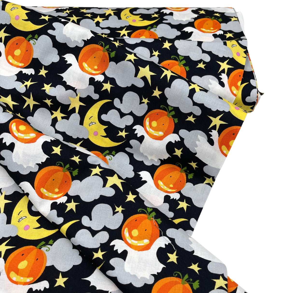 Happy Halloween Pumpkin fabric Moon Stars Ghosts Orange David Walker Fabric Cotton Quilting fabric FSDW104.0GHOU