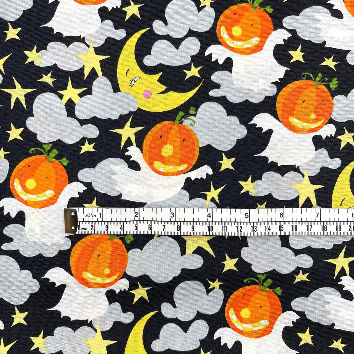 Happy Halloween Pumpkin fabric Moon Stars Ghosts Orange David Walker Fabric Cotton Quilting fabric FSDW104.0GHOU