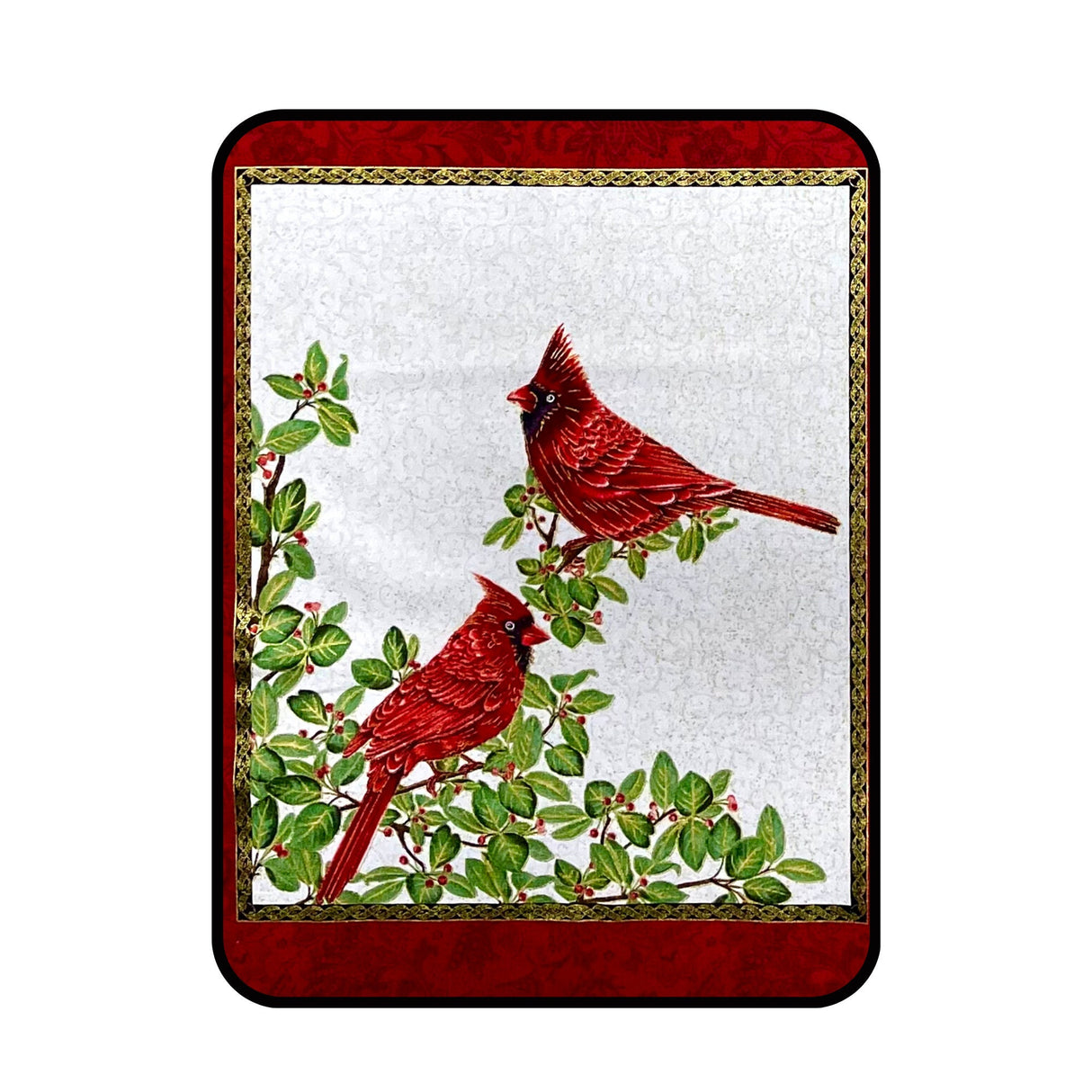 A Festive Season Fabric Panel - Red Cardinals by Benartex BT-2640.07