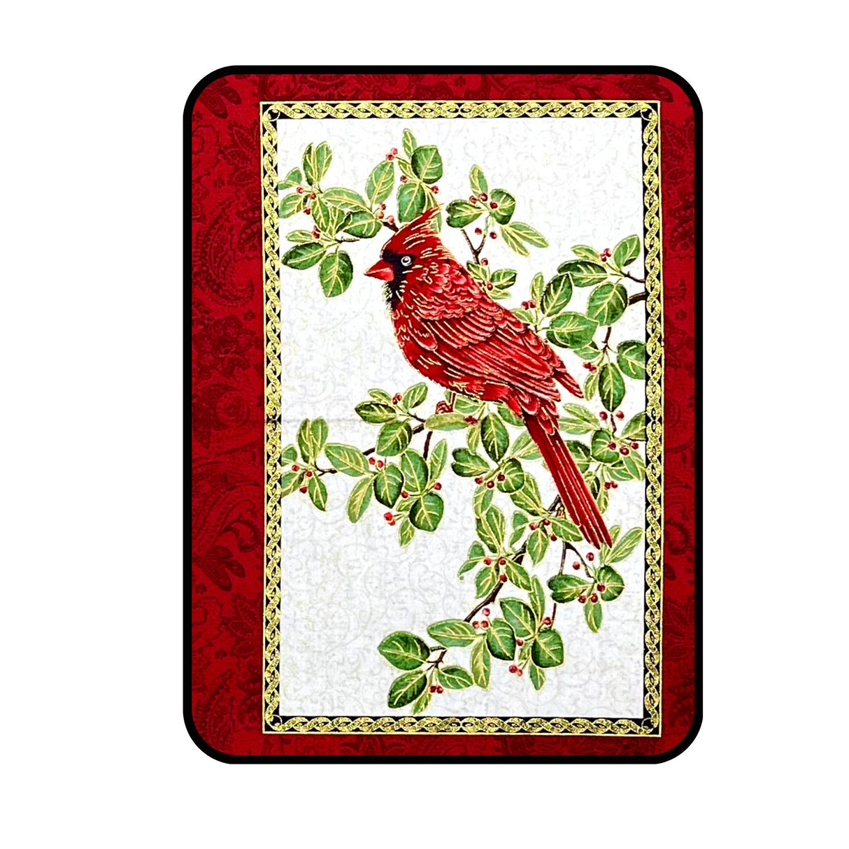 A Festive Season Fabric Panel - Red Cardinals by Benartex BT-2640.07