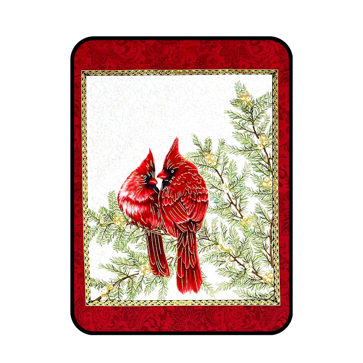 A Festive Season Fabric Panel - Red Cardinals by Benartex BT-2640.07