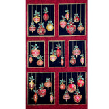 A Festive Season Fabric PANEL, Christmas Baubles Red, Gold metallic Black Cotton Quilting Christmas fabric BT-2641M
