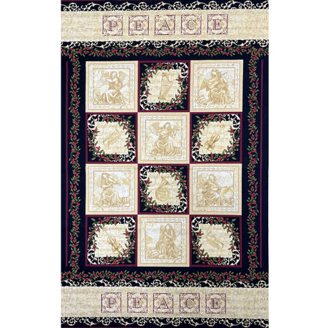 Choir of Angels Fabric PANEL, Gold, Red, Black Cotton Quilting Christmas fabric Benartex BT2327.12