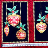 A Festive Season Fabric PANEL, Christmas Baubles Red, Gold metallic Black Cotton Quilting Christmas fabric BT-2641M