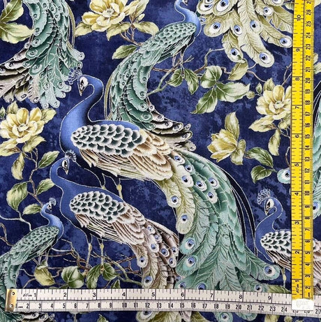 Peacock Fabric Plume Pacific Quilting Craft Cotton Blue fabric 50cm by Timeless Treasures