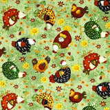 Chickens on grass fabric, Country Meadow, farm animals Country Scene HG6872-66