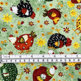 Chickens on grass fabric, Country Meadow, farm animals Country Scene HG6872-66