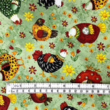 Chickens on grass fabric, Country Meadow, farm animals Country Scene HG6872-66