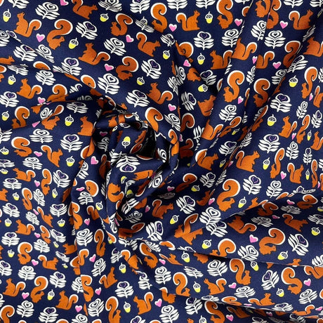 Squirrel Quilting fabric, pink hearts, Navy, Animal fabric, Crafts, Michael Miller CX-6572
