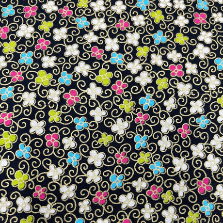 Floral Japanese fabric, Sakura, Petite small multi flowers by Benartex BT-6283.12Black