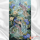 Peacock fabric panel, Plume Sage, Silver Metallic, Quilting, Cotton, Timeless Treasure CM6458