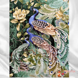 Peacock fabric panel, Plume Sage, Silver Metallic, Quilting, Cotton, Timeless Treasure CM6458