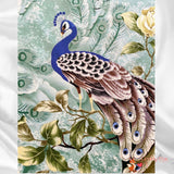 Peacock fabric panel, Plume Sage, Silver Metallic, Quilting, Cotton, Timeless Treasure CM6458