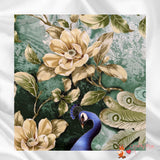 Peacock fabric panel, Plume Sage, Silver Metallic, Quilting, Cotton, Timeless Treasure CM6458