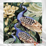 Peacock fabric panel, Plume Sage, Silver Metallic, Quilting, Cotton, Timeless Treasure CM6458