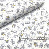 Bunnies fabric Little with Stars FLANNEL Quilting 100% Cotton Fabric CF-6451 White
