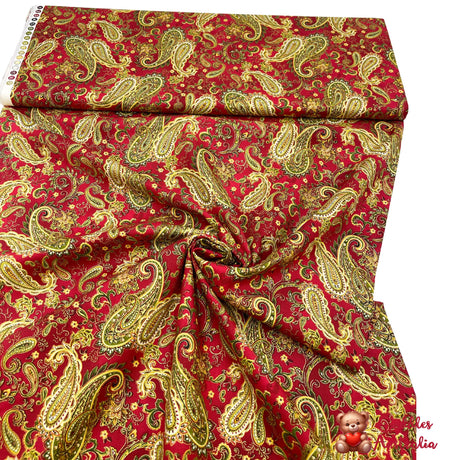 Christmas Splendor Red fabric, Gold metallic, Quilt, Craft, Cotton, Quilters fabric HG8321M-8