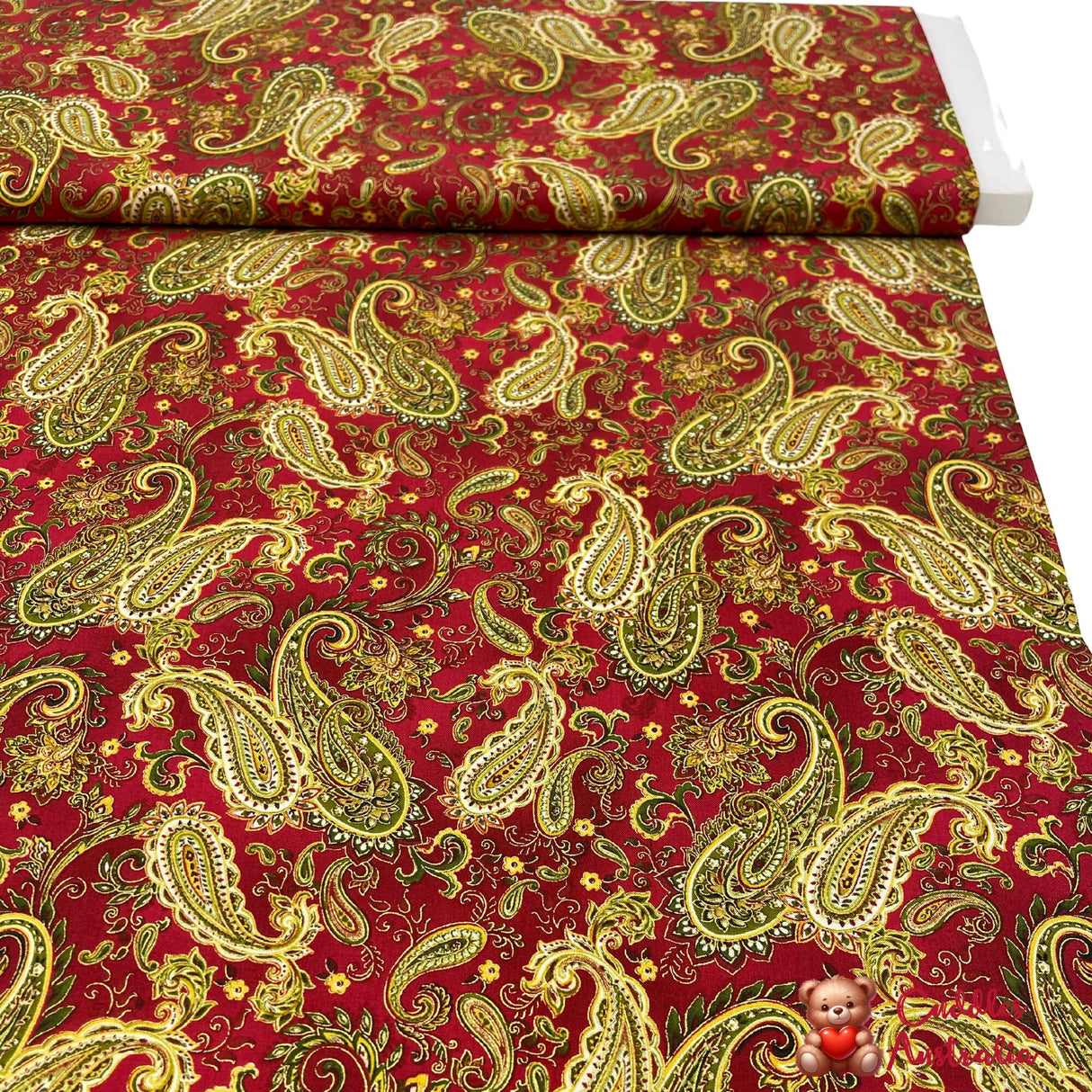 Christmas Splendor Red fabric, Gold metallic, Quilt, Craft, Cotton, Quilters fabric HG8321M-8