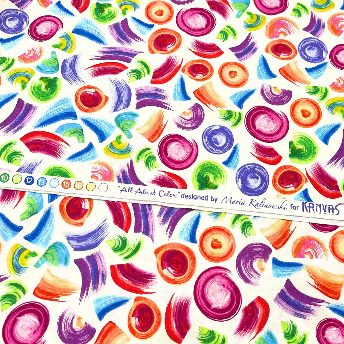 All About Color, Cotton Quilting fabric, multi colour brush strokes on Cream background, Benartex BT8669-09