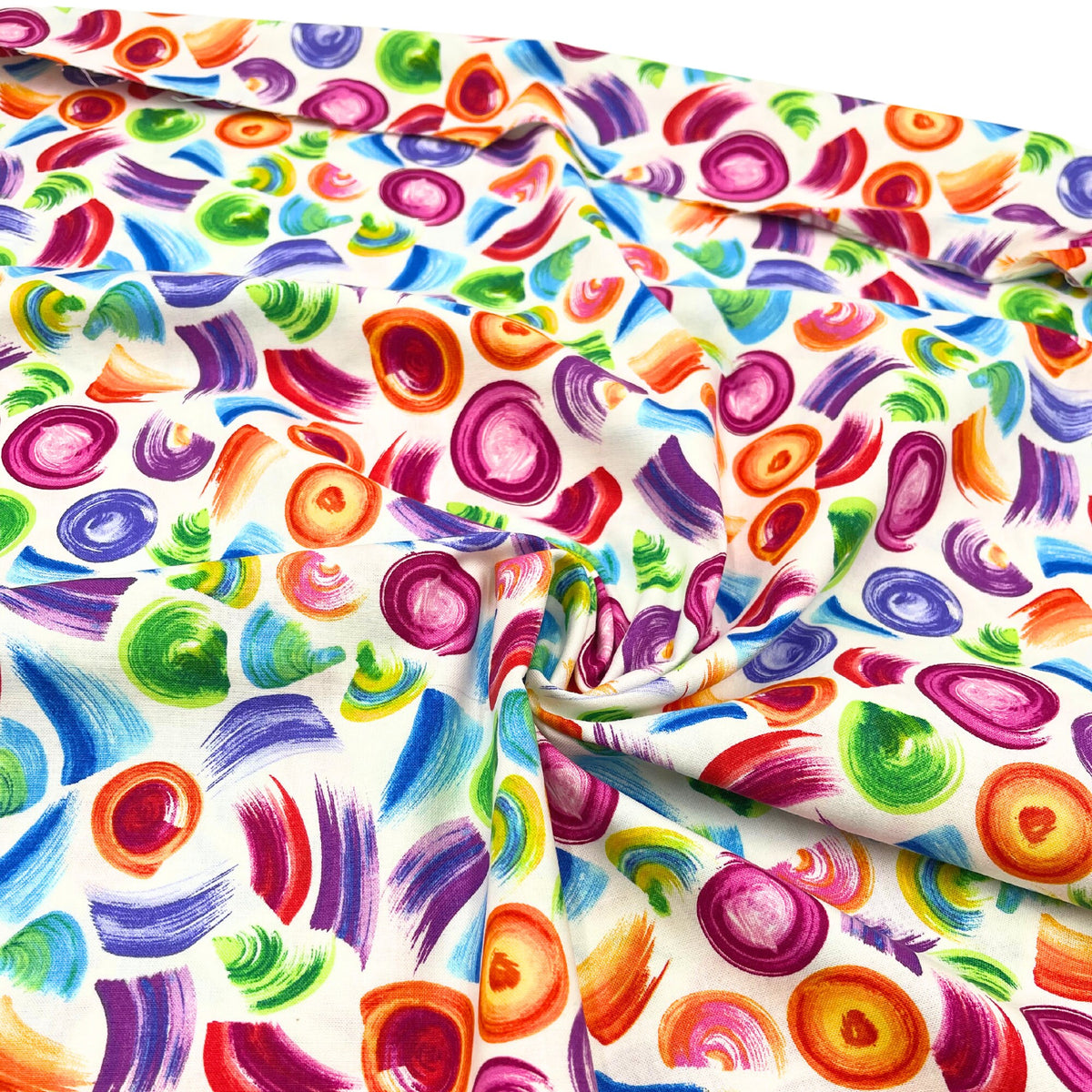 All About Color, Cotton Quilting fabric, multi colour brush strokes on Cream background, Benartex BT8669-09