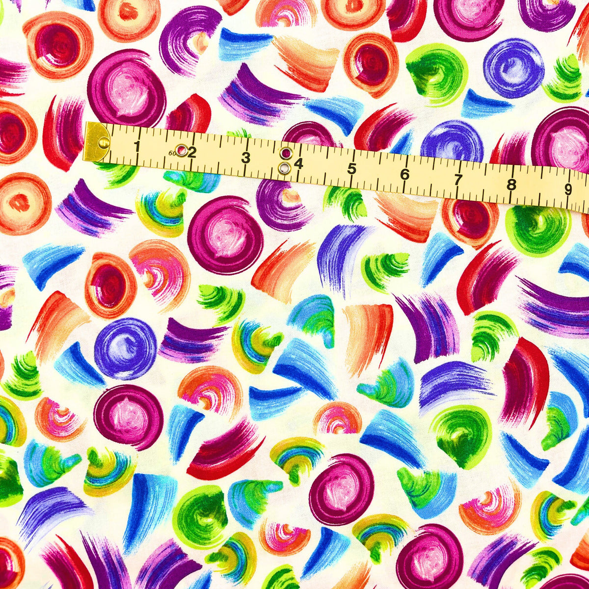 All About Color, Cotton Quilting fabric, multi colour brush strokes on Cream background, Benartex BT8669-09