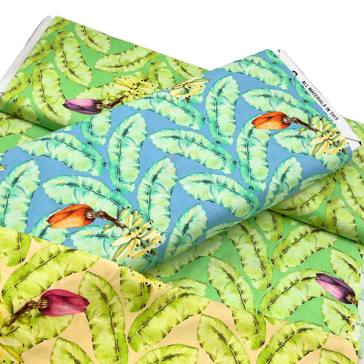 Three fabrics of Banana Tree, Cotton Quilting Fabric, Banyan tree, fruit trees by FreeSpirit PWMB022