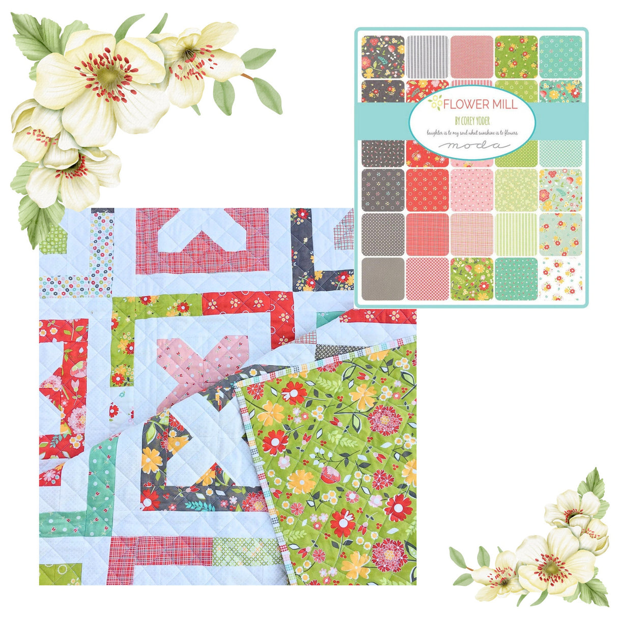 Flower Mill Layer cake 42 piece, Cotton Quilting Fabric, Moda fabric 29030LC